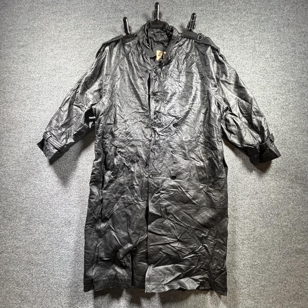 Phase 2 Trench Coat Women's 2X Black Faux Leather Double Breasted Button-Up